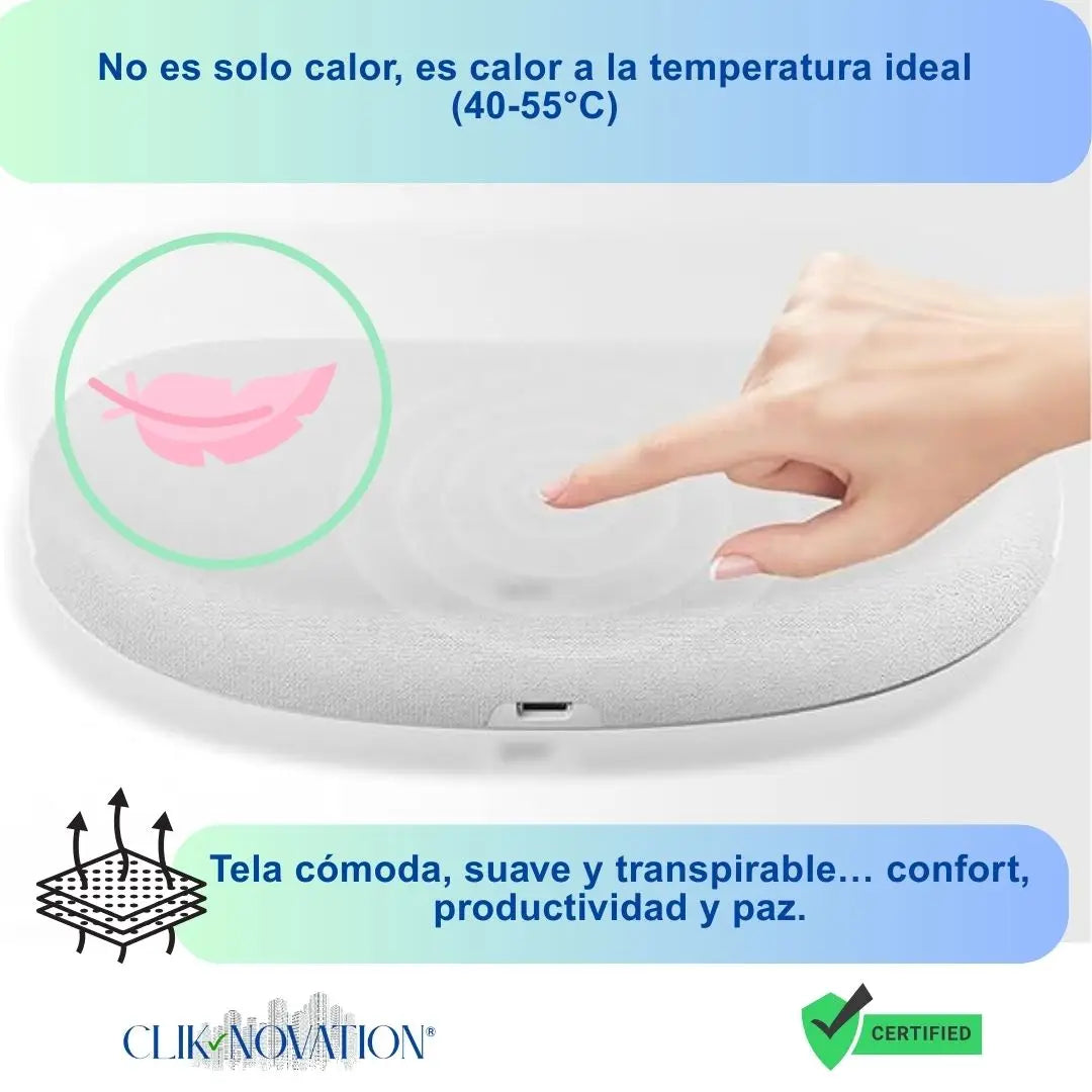 Almohadilla calor y masaje relajante para alivio de cólicos.