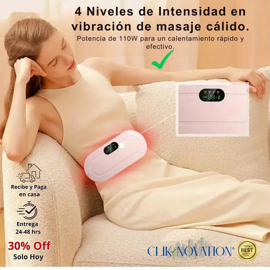 Almohadilla calor y masaje relajante para alivio de cólicos.